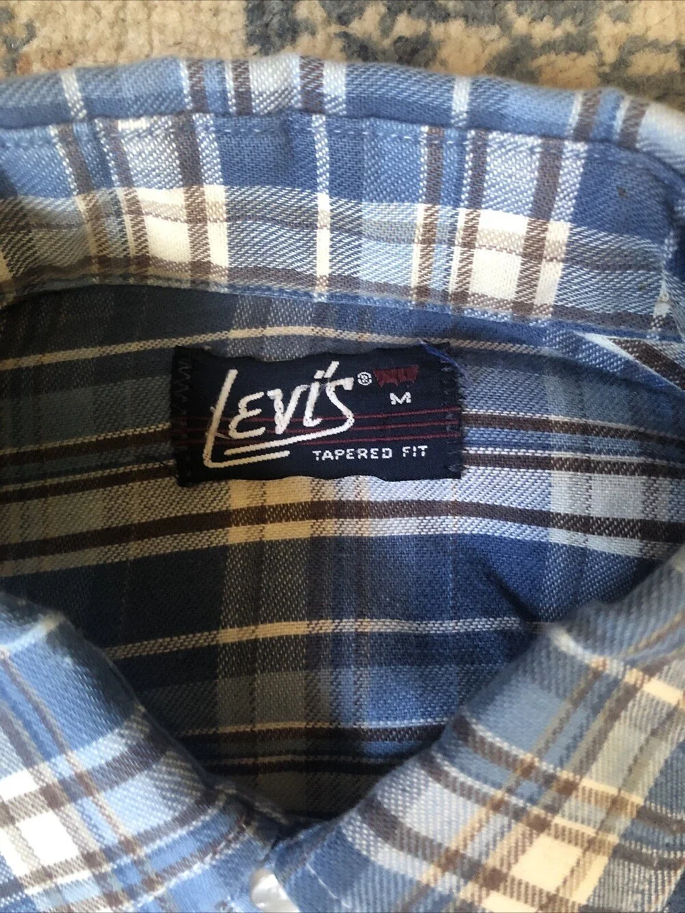 Vintage Levi's Shirt Mens Medium Western Pearl Snap Plaid Cowboy USA Sawtooth